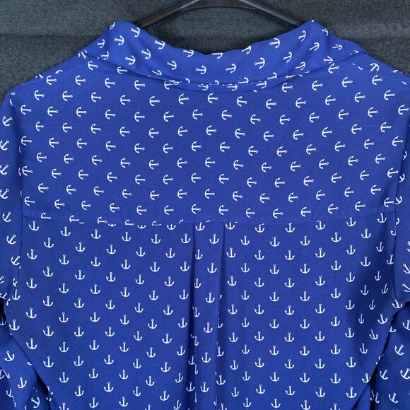 Express Womens Shirt Blue White Anchor Portofino Long Sleeve Button Down XS - Picture 13 of 14